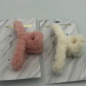 Madison Tyler Fuzzy Hair Clip Cream and Pink